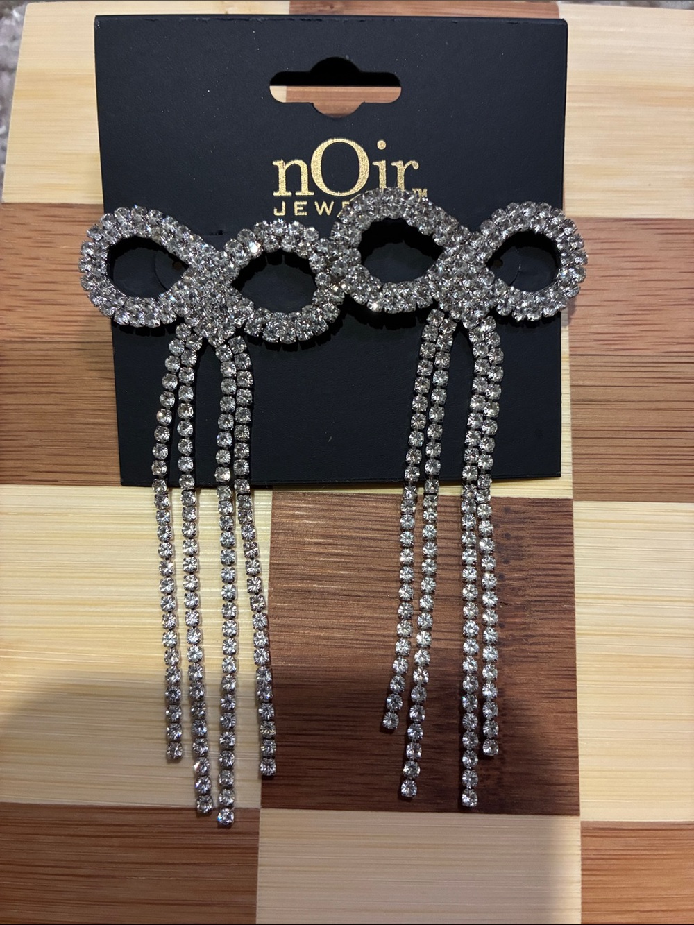 nOir Jewelry Silver Crystal Bow Earrings